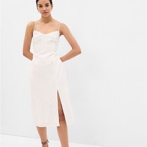 New Gap Linen-Blend Tie-Back Corset Midi Dress Small